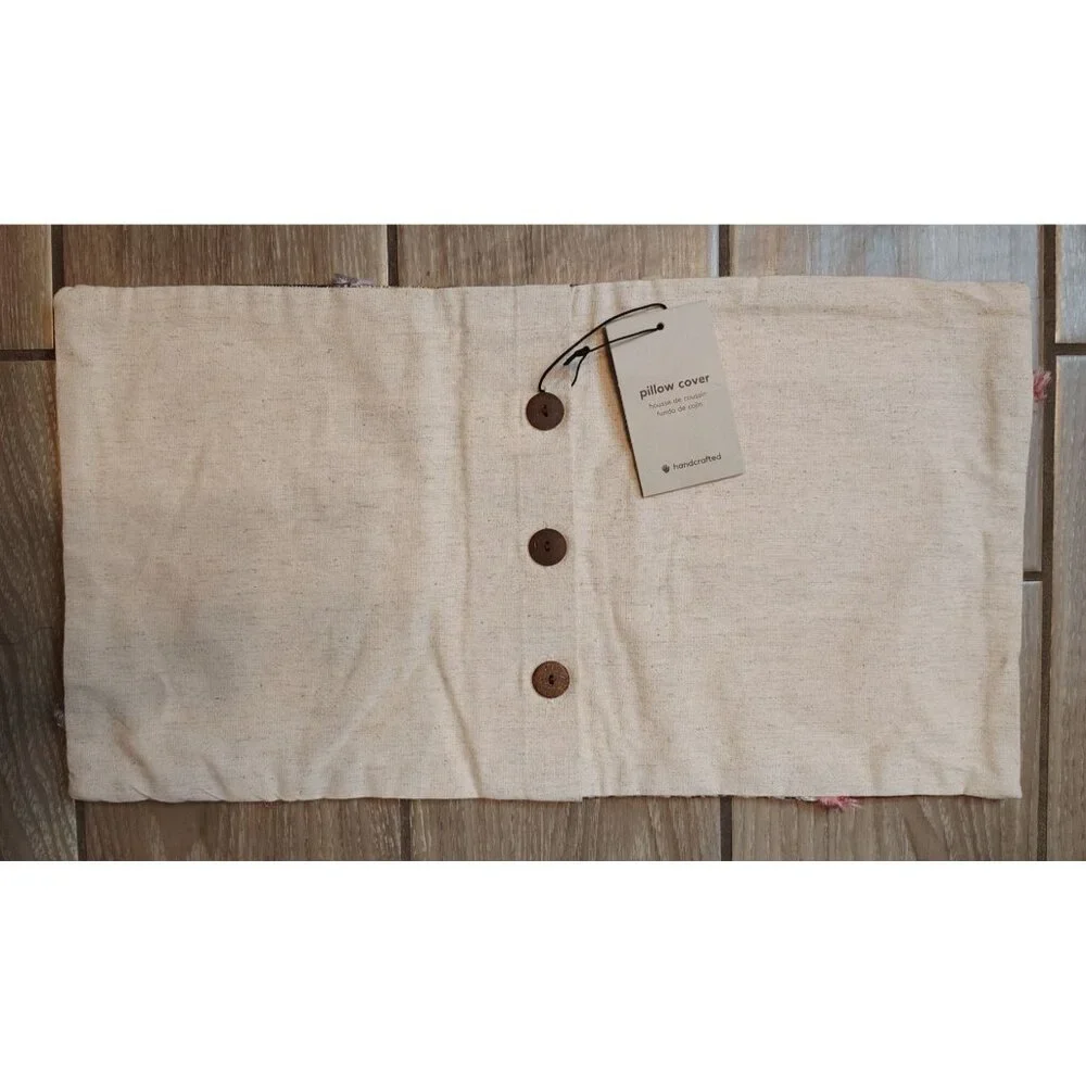 West Elm NWT Throw Pillow Cover, Mixed Media, Pink Silver Gold, Button Abstract